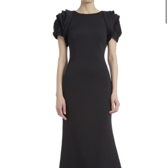 Badgley Mischka Collection Rosette-Sleeve Neoprene Gown - Picture 2 of 4